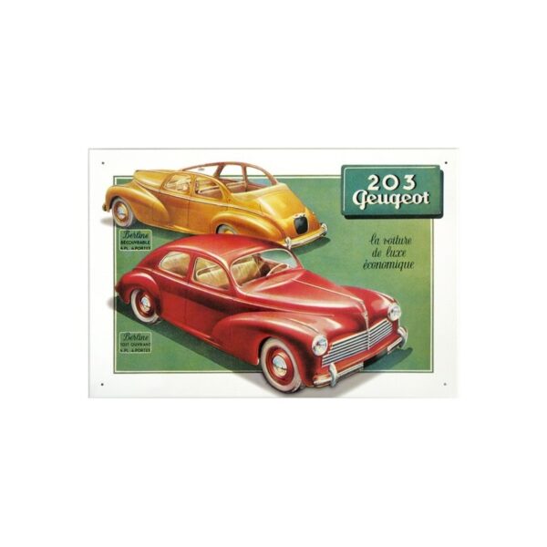Plaque métal publicitaire en relief 30 x 40 cm : Peugeot 203