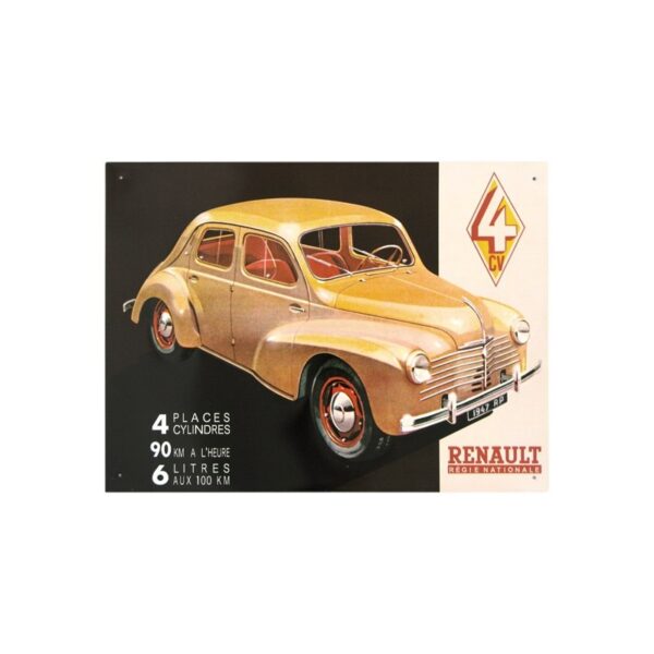 Plaque métal publicitaire bombée 30 x 40 cm : Renault 4 CV