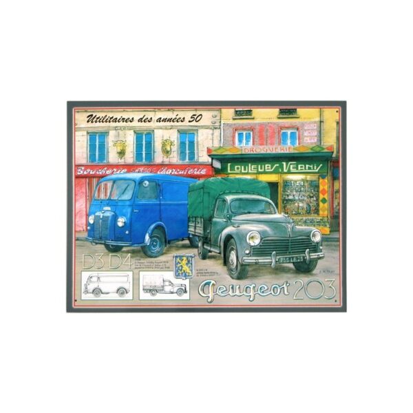 Plaque métal publicitaire en relief 30 x 40 cm : Peugeot Utilitaires Années 50