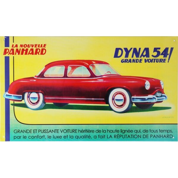 Plaque métal publicitaire en relief 23 x 38 cm : Panhard Dyna 54