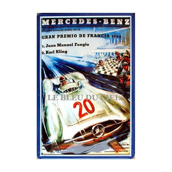 Plaque métal publicitaire 20x30cm bombée en relief : Mercedes grand prix 1954