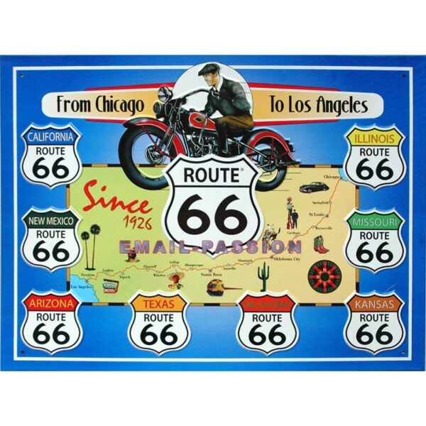Plaque métal publicitaire 30x40cm relief : Route US66.