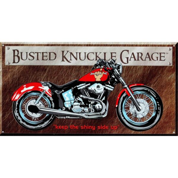 Plaque métal publicitaire plate 21x41cm : Busted knuckle GARAGE
