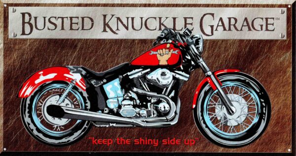 Plaque métal publicitaire plate 21x41cm : Busted knuckle GARAGE – Image 2