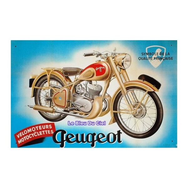 Plaque métal publicitaire 20x30cm bombée en relief : Motocyclette Peugeot
