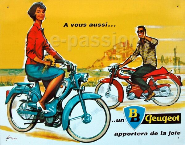 Plaque métal publicitaire 30x40cm plate : Vélomoteurs Peugeot – Image 2