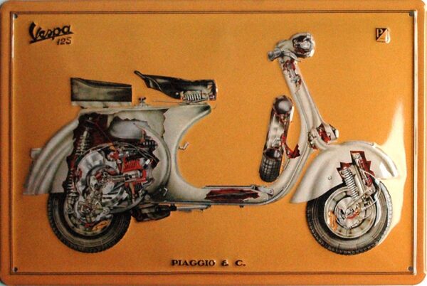Plaque métal publicitaire 20x30cm bombée en relief : VESPA 125 – Image 2