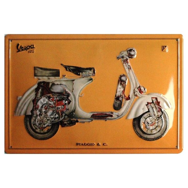 Plaque métal publicitaire 20x30cm bombée en relief : VESPA 125