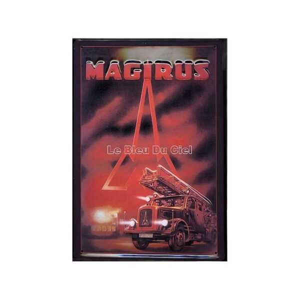 Plaque métal publicitaire 20x30cm bombée en relief : Camion pompier Magirus