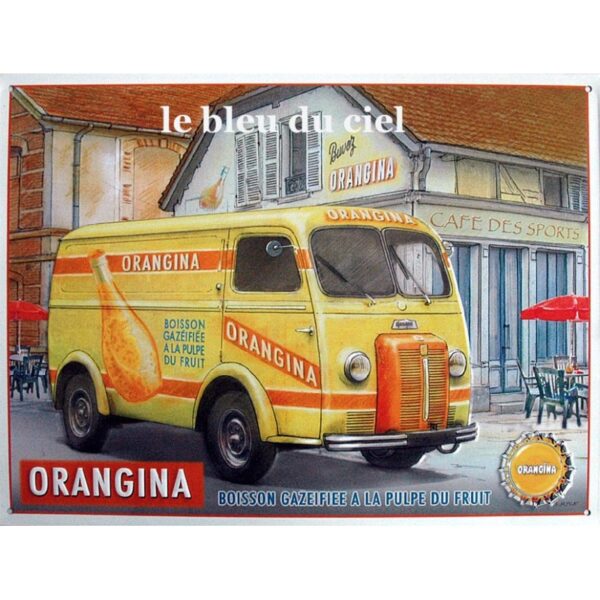 Plaque métal publicitaire 30x40cm plate relief : Camionnette-fourgonnette Peugeot Orangina
