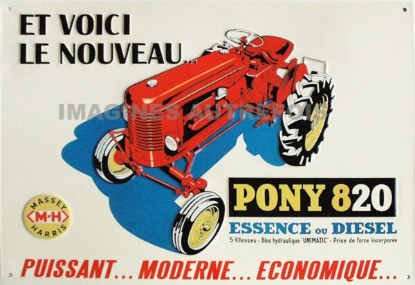 plaque métal publicitaire 30x40cm plate relief : Tracteur PONY 820 – Image 2