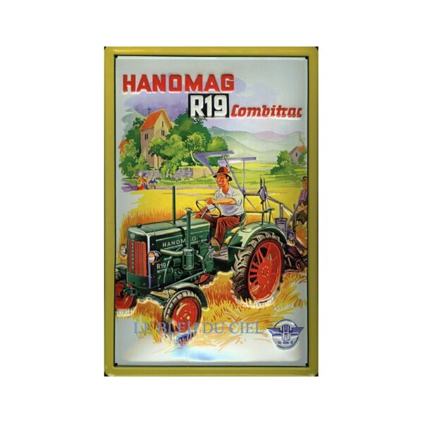 Plaque métal publicitaire 20x30cm bombée en relief : Tracteur HANOMAG R19