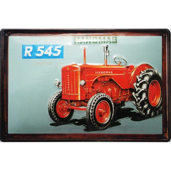 Plaque métal publicitaire 20x30cm bombée en relief : Tracteur HANOMAG R545
