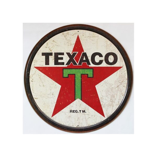 Décoration garage : plaque publicitaire diamètre 30cm TEXACO Vintage