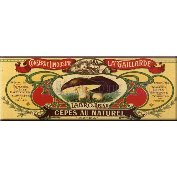 Plaque métal publicitaire 17,5x45cm plate : CÈPES AU NATUREL