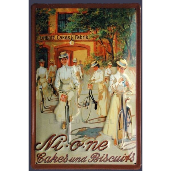 Plaque métal publicitaire 20x30cm bombée et en relief : NI. O. NE cake and biscuits