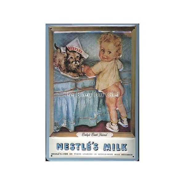 Plaque métal publicitaire 20x30 cm bombée en relief : NESTLÉ'S MILK