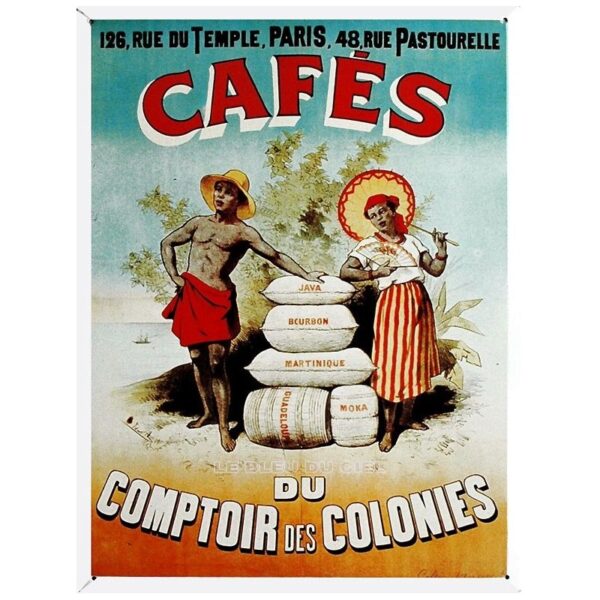 Plaque métal publicitaire 20x30cm bombée en relief : Café du comptoir des colonies.