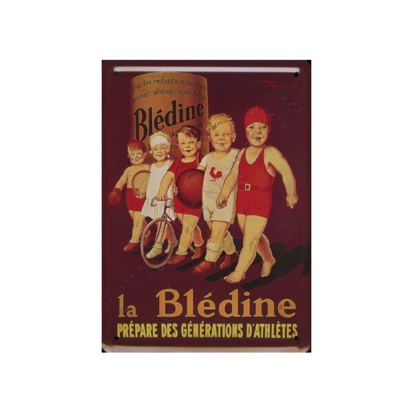 Plaque métal publicitaire bombée 15x21cm : Blédine prépare les athlètes