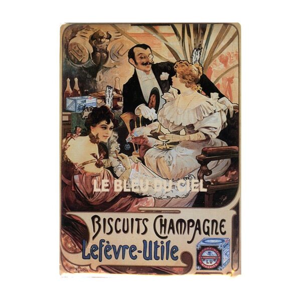Plaque métal publicitaire 15x20cm plate : Biscuits Champagne Lefèvre Utile