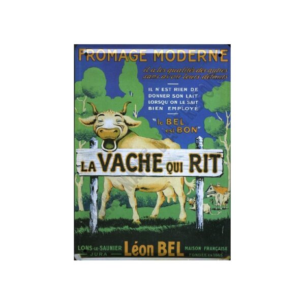 Plaque métal publicitaire 15x21cm bombée : Vache qui Rit, Léon Bel.