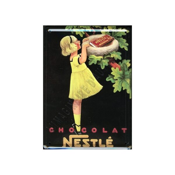 Plaque métal publicitaire 15x21cm bombée : Chocolat NESTLÉ