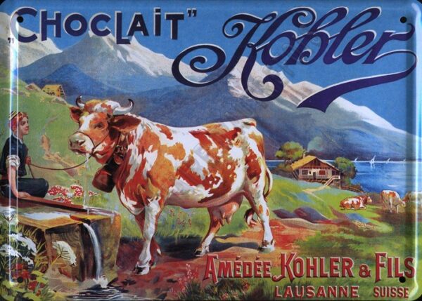 Plaque métal publicitaire 15x21cm bombée : ChocLait Kohler. – Image 2