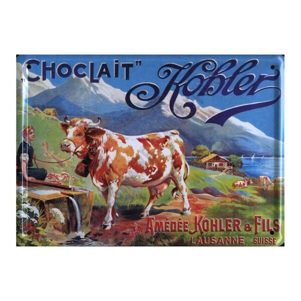 Plaque métal publicitaire 15x21cm bombée : ChocLait Kohler.