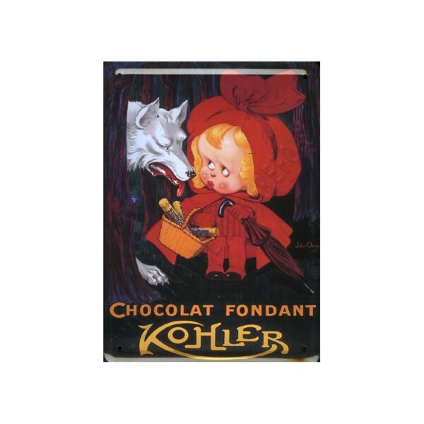 Plaque métal publicitaire 15x21cm bombée : Chocolat Kohler Chaperon Rouge.