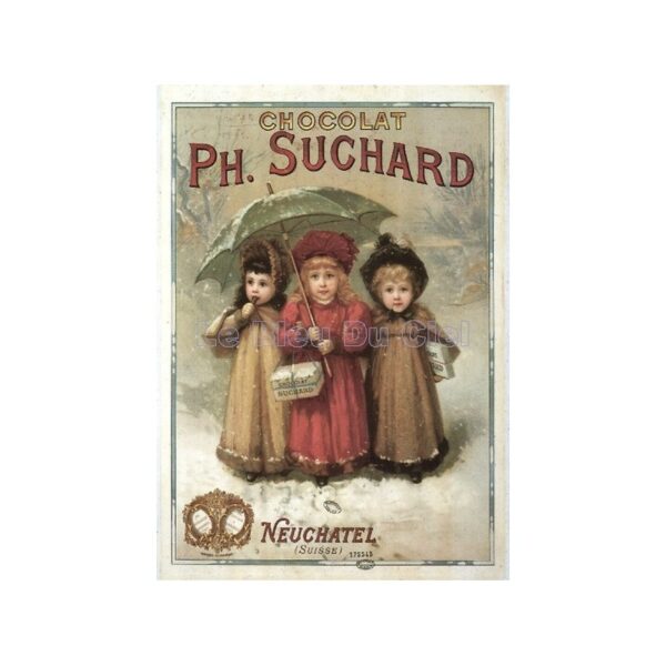 Plaque métal publicitaire 15x20cm plate : Chocolat Suchard 3 filles