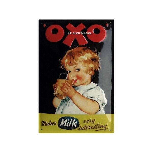 Plaque métal publicitaire 20x30cm bombée en relief : OXO boisson chocolatée.