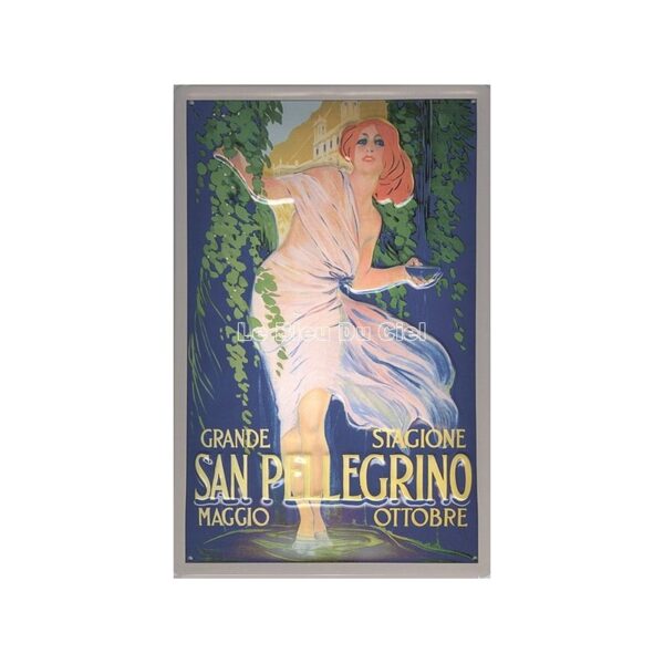 Plaque métal publicitaire 20x30cm bombée en relief : San Pellegrino.