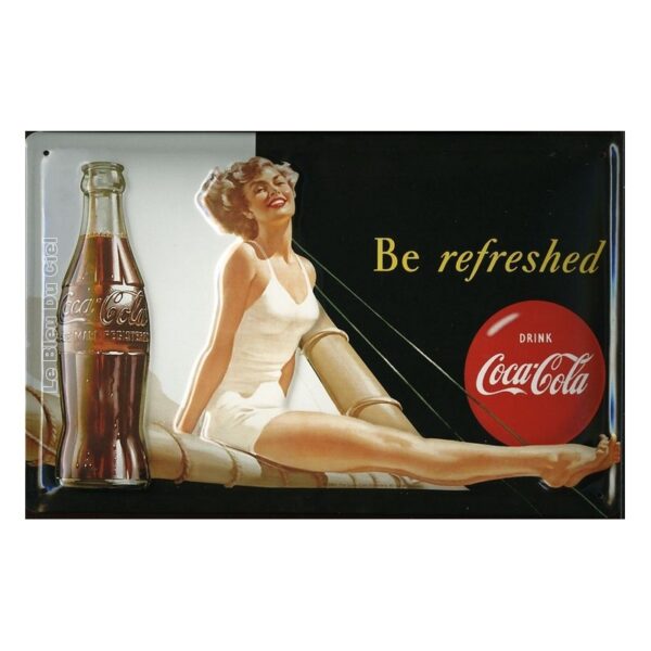 Plaque métal publicitaire 20x30cm bombée en relief : COCA COLA Be refreshed
