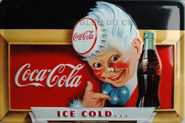 Plaque métal publicitaire 20x30cm bombeé en relief : Garçon Coca cola. – Image 2
