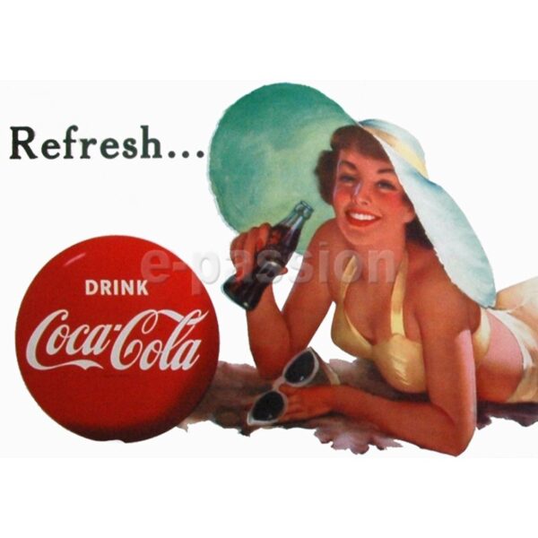 Plaque métal publicitaire 30x40cm plate : : Pin Up Coca Cola.