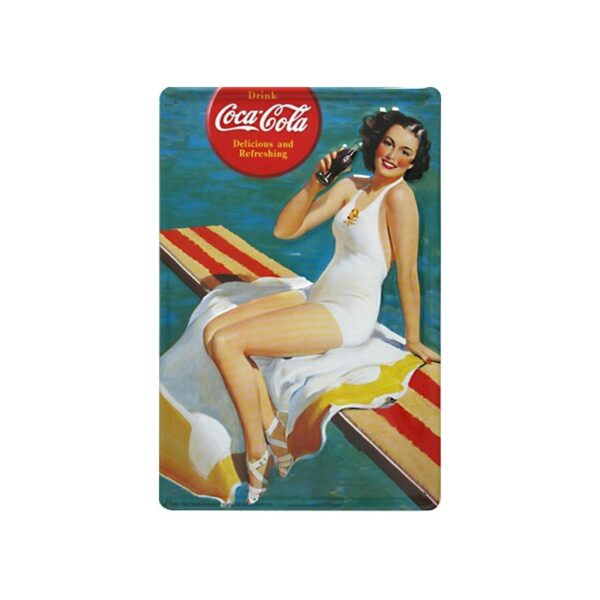 Plaque métal publicitaire 20x30cm bombée en relief : Pin Up Coca Cola.