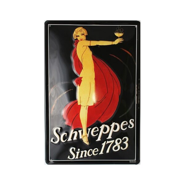 Plaque métal publicitaire 20x30cm bombée en relief : Schweppes Since 1783