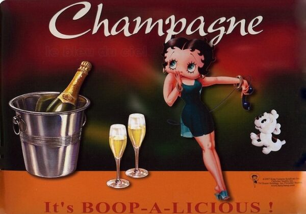 Plaque métal publicitaire 15x21cm bombée : Champagne Betty Boop – Image 2