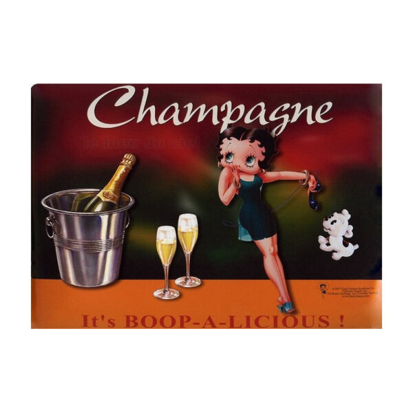 Plaque métal publicitaire 15x21cm bombée : Champagne Betty Boop