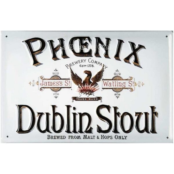 Plaque métal publicitaire 20x30cm cm bombée en relief : Phoenix Dublin Stout.
