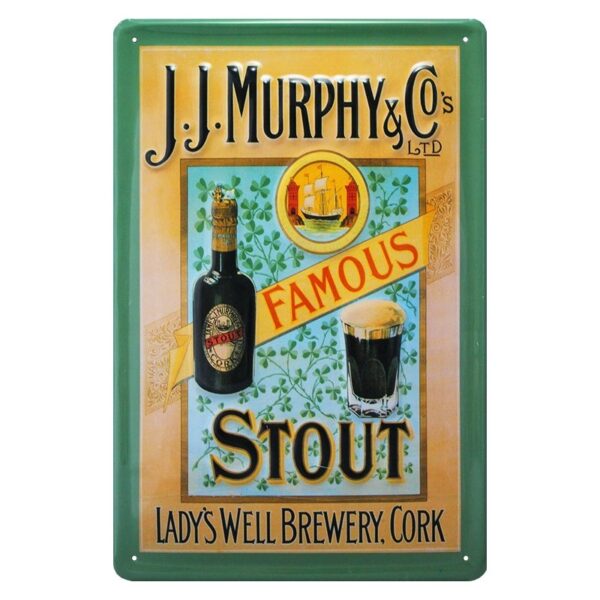 Plaque métal publicitaire 20x30cm bombée en relief : J.J Murphy Famous Stout.