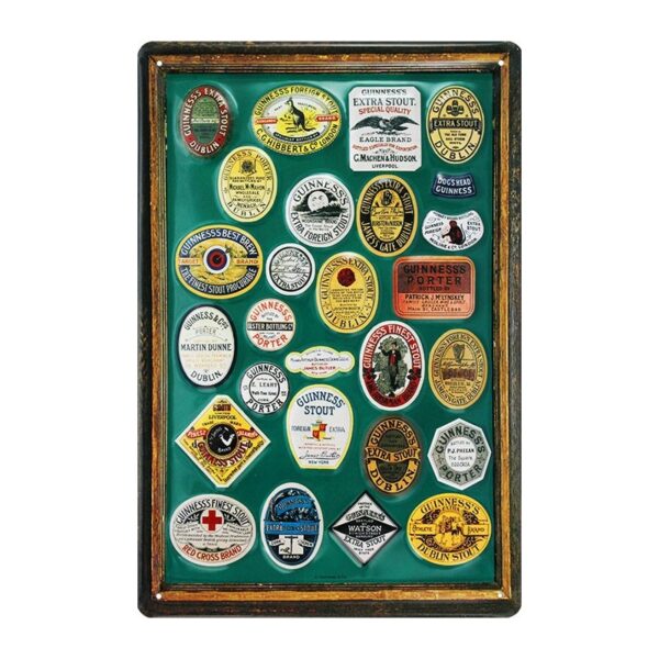 Plaque métal publicitaire 20x30cm bombée en relief : GUINNESS ETIQUETTES 3
