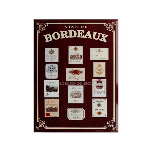 Plaque métal publicitaire 30x40 cm plate, biseautée : Vins de Bordeaux