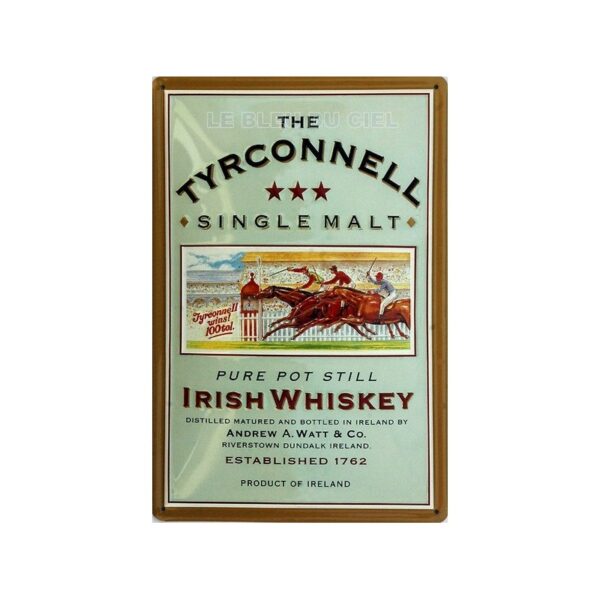 Plaque métal publicitaire 20x30 cm bombée en relief : THE TYRCONNELL Whisky