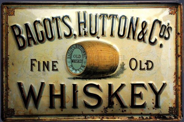 Plaque métal publicitaire 20x30cm bombée en relief : BAGOTS HUTTON WHISKEY – Image 2