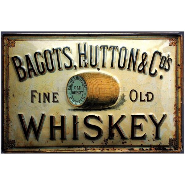 Plaque métal publicitaire 20x30cm bombée en relief : BAGOTS HUTTON WHISKEY