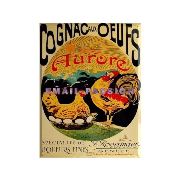 Plaque métal publicitaire 30x40cm plate : Cognac aux oeufs