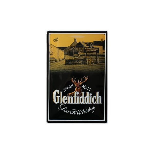 Plaque métal publicitaire 20x30 cm bombée en relief : Glenfiddich Scotch Whisky.
