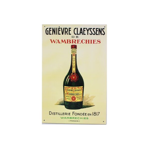 Plaque métal publicitaire 26x40cm plate relief : Genièvre claeyssens de Wembrechies.