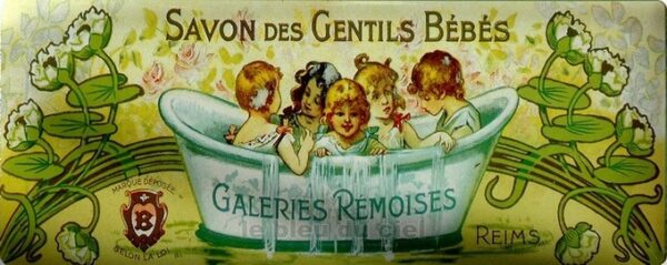 Plaque métal publicitaire 17,5x45 cm plate : Savons des Gentils Bébés – Image 2